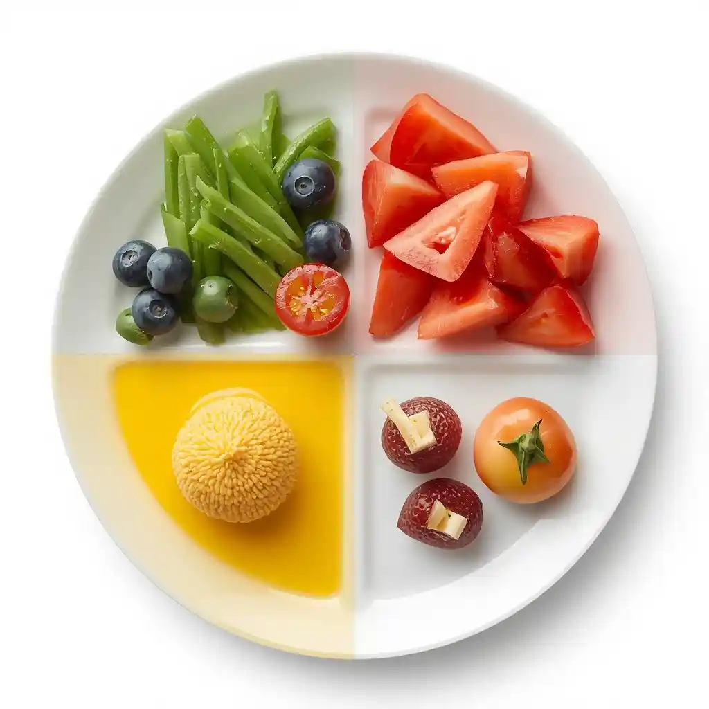 Visual diagram of a balanced plate with proportional food groups